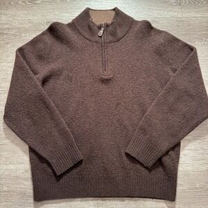 Jos A Bank Sweater Mens Large Brown Lambs Wool Blend 1/4 Zip Pullover Sweatshirt